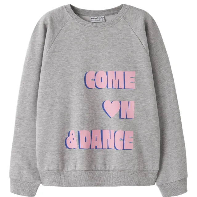 NAME IT KIDS rechtvallende sweater met tekstprint - grijs Grijs melange