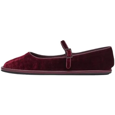 Mango TEEN fluwelen ballerina's - donkerrood, foto 5