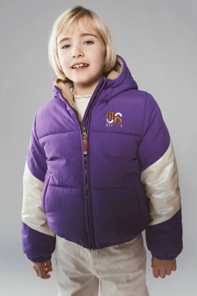 Moodstreet gewatteerde winterjas paars offwhite Paars/offwhite