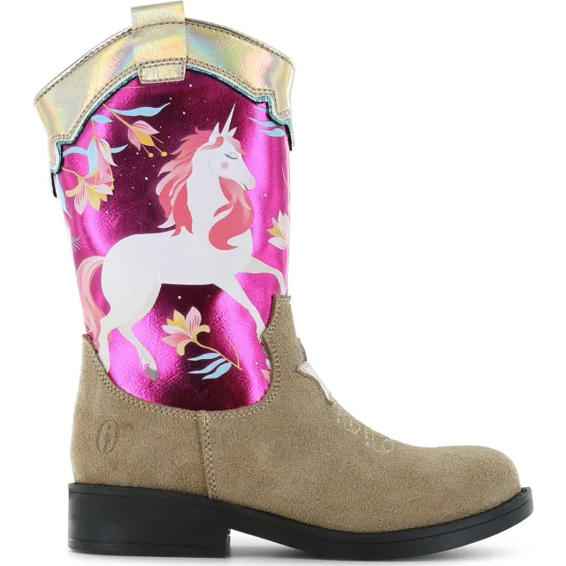 Shoesme suède cowboylaarzen beige/fuchsia taupe pink unicorn