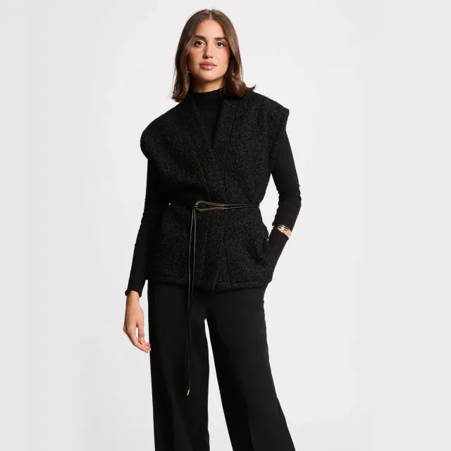 Morgan teddy gilet met ceintuur - zwart, foto 2