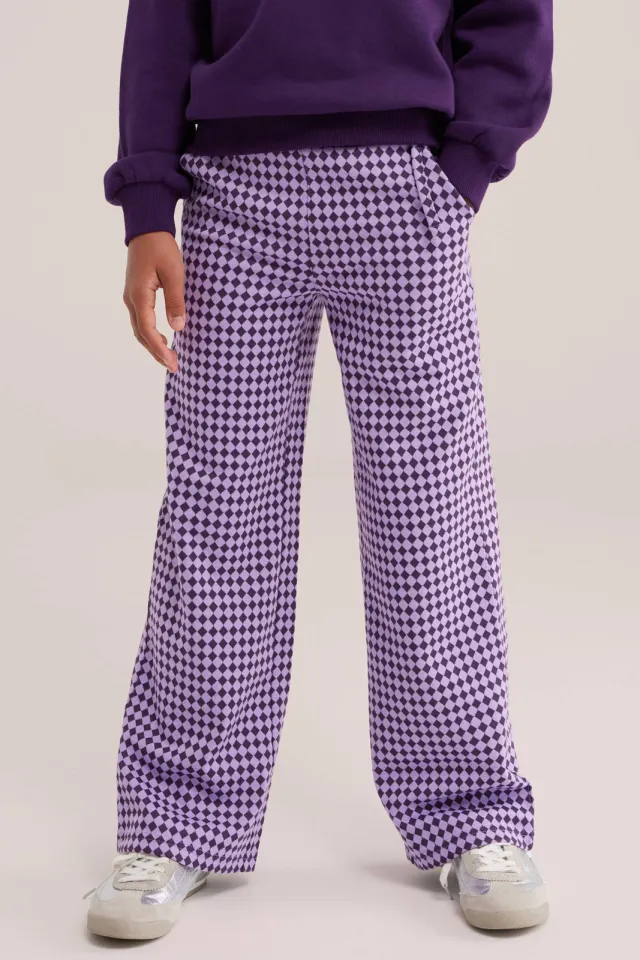 WE Fashion straight leg geruite broek paars, foto 3