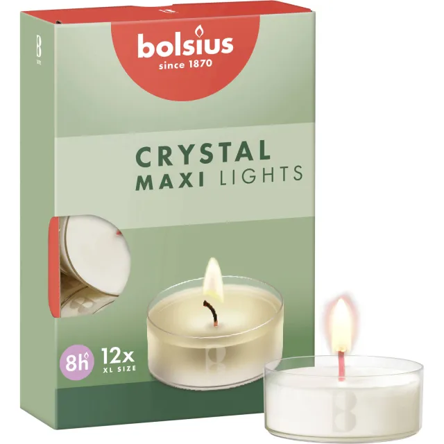 Bolsius clearcup maxi theelicht transparant 12 stuks transparant/wit