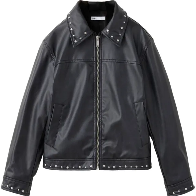 Mango Kids imitatieleren jas met studs zwart