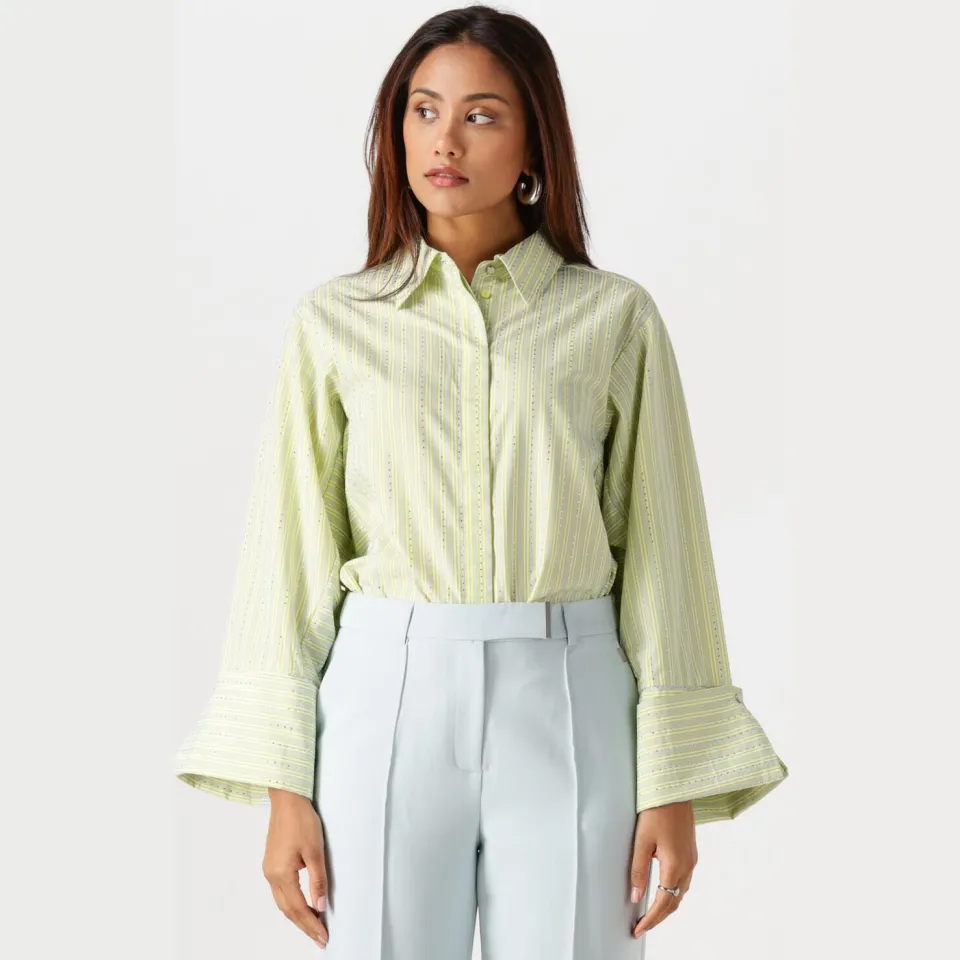 Aaiko Elda Strass blouse met streep lichtgroen