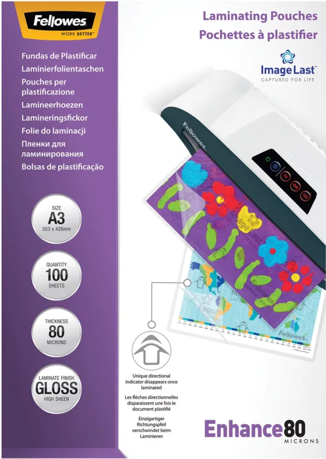 Fellowes Lamineerhoes fellowes a3 2x80micron glans 100 Stuks