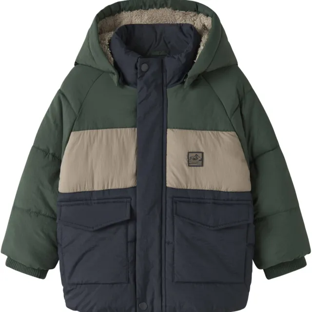 NAME IT MINI winterjas capuchon donkerblauw/groen/beige, foto 2