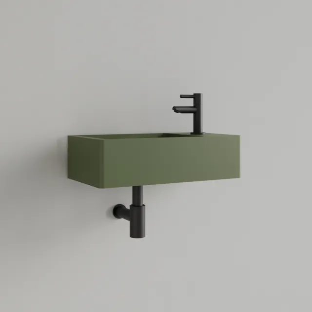 Gliss Design Fontein Gliss Design Freya Solid Marble 40x22x10 cm Met Kraangat Rechts Mat Olijf Groen