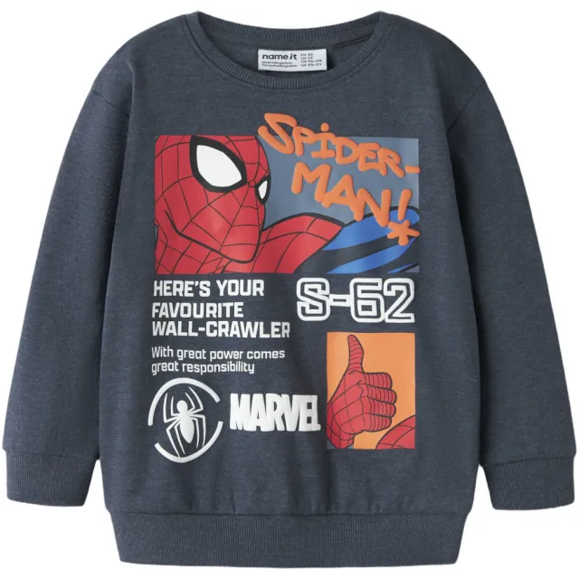 NAME IT MINI Spiderman sweater met print - grijsblauw