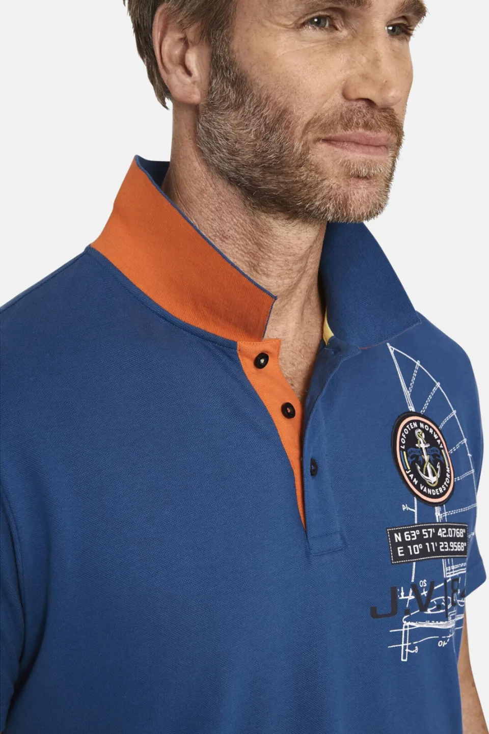 Jan Vanderstorm regular fit polo NICCO Plus Size met printopdruk blauw, foto 8