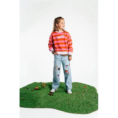 QPI gestreepte sweater met tekst - roze/oranje, foto 3