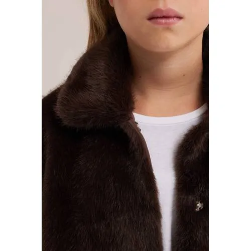 WE Fashion imitatiebont faux fur jas donkerbruin, foto 4