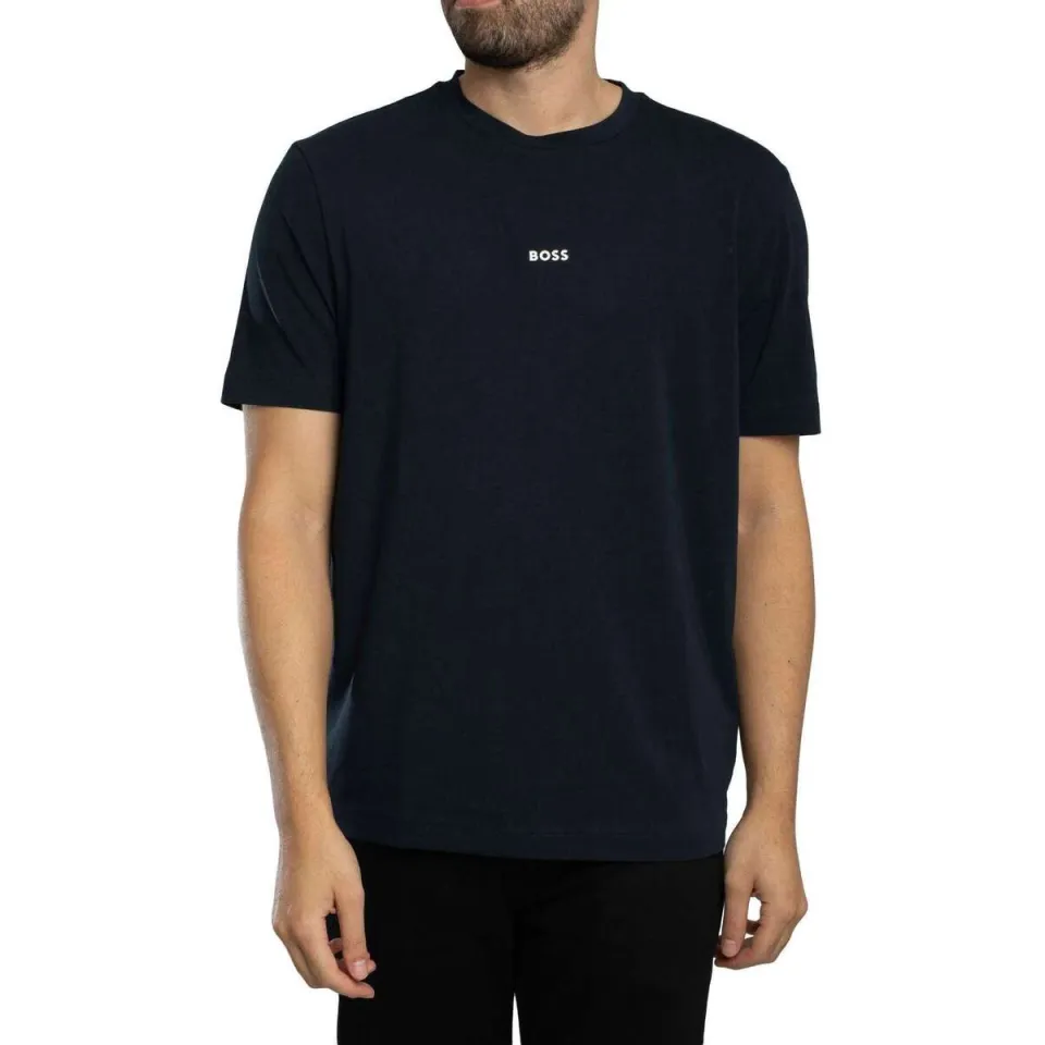 Boss T-shirt met labelprint donkerblauw
