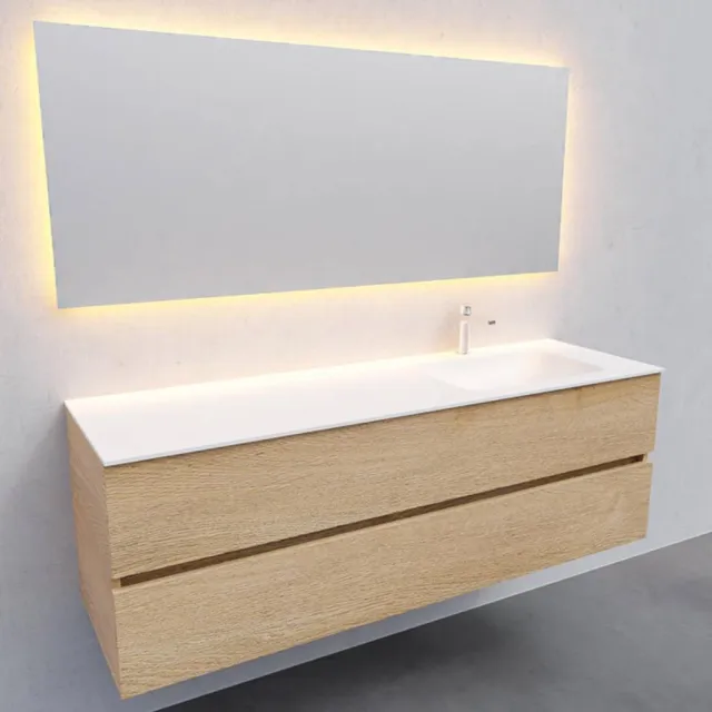 Boss & Wessing Badkamermeubel Solid Surface AQS Oslo 150x46 cm Rechts Wood Washed Oak Boss & Wessing Houtlook