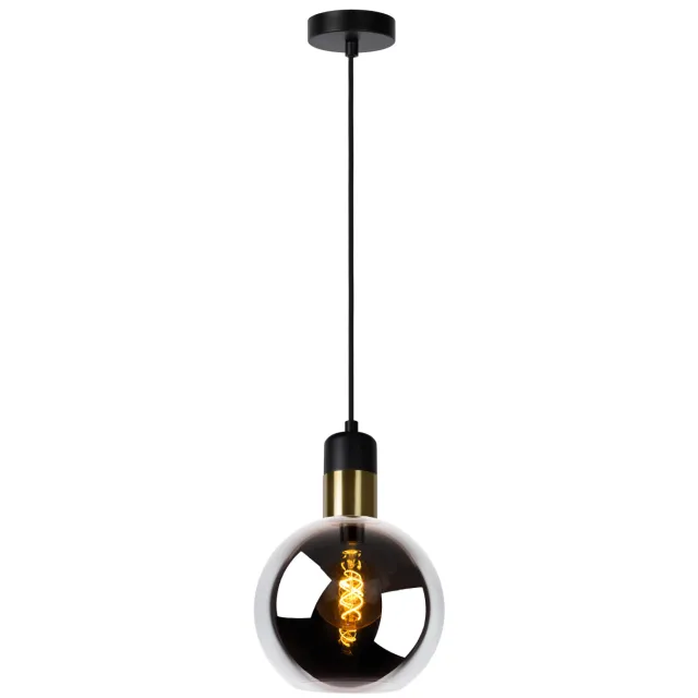 Lucide JULIUS - Hanglamp - Ø 20 cm - 1xE27 - Fumé Fumé, Mat Goud / Messing