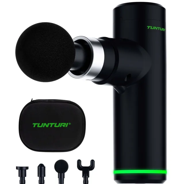 Tunturi Massage Gun Mini - Massage apparaat - Oplaadbaar - Incl. 4 opzetstukken - zwart Zwart,Groen