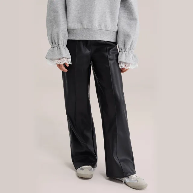 WE Fashion imitatieleren straight leg coated broek zwart, foto 3