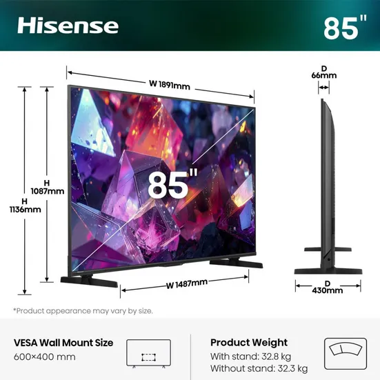 Hisense 85E79S PRO QLED-tv zwart, foto 3