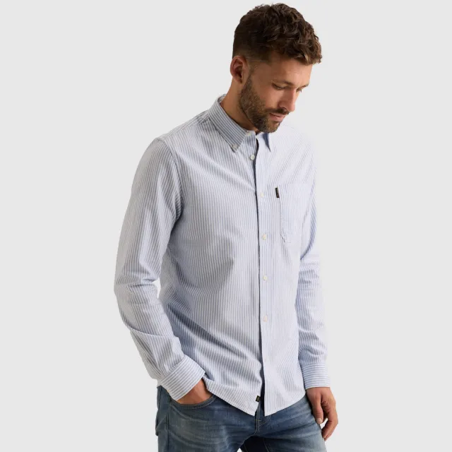 PME Legend regular fit oxford gestreept overhemd - lichtblauw