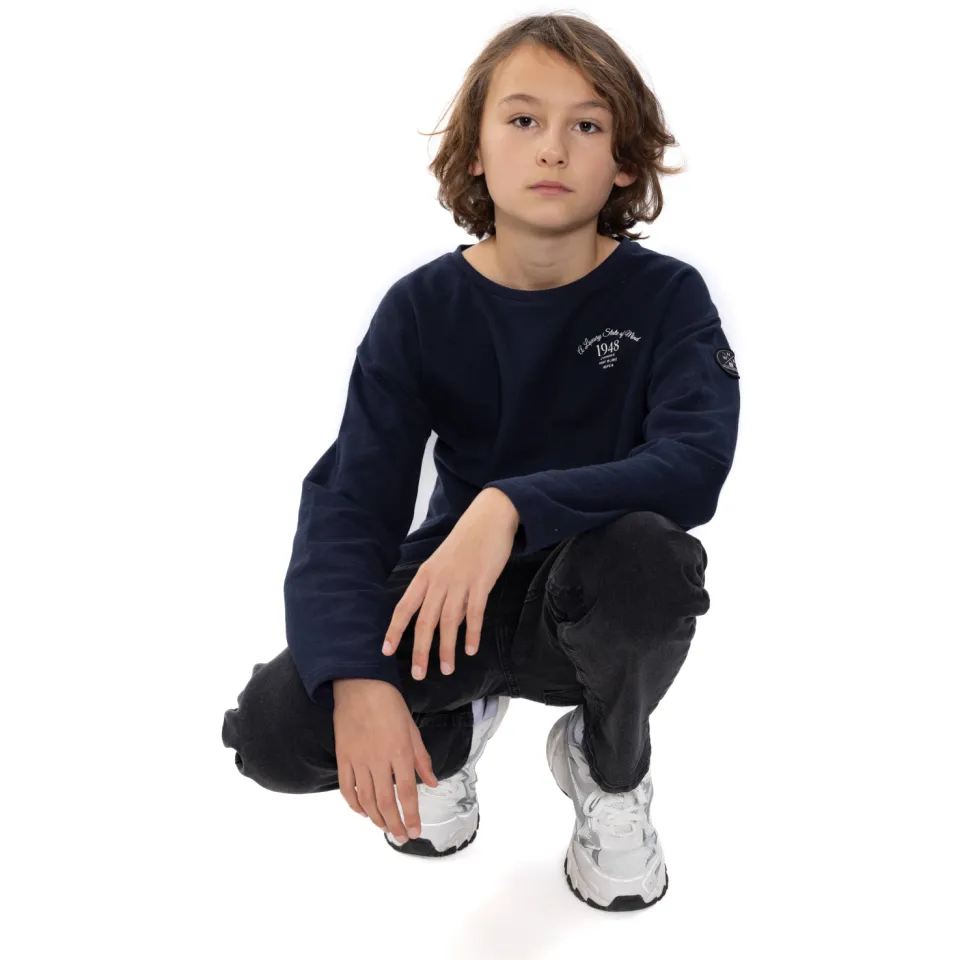 No Way Monday rechtvallende longsleeve met backprint donkerblauw