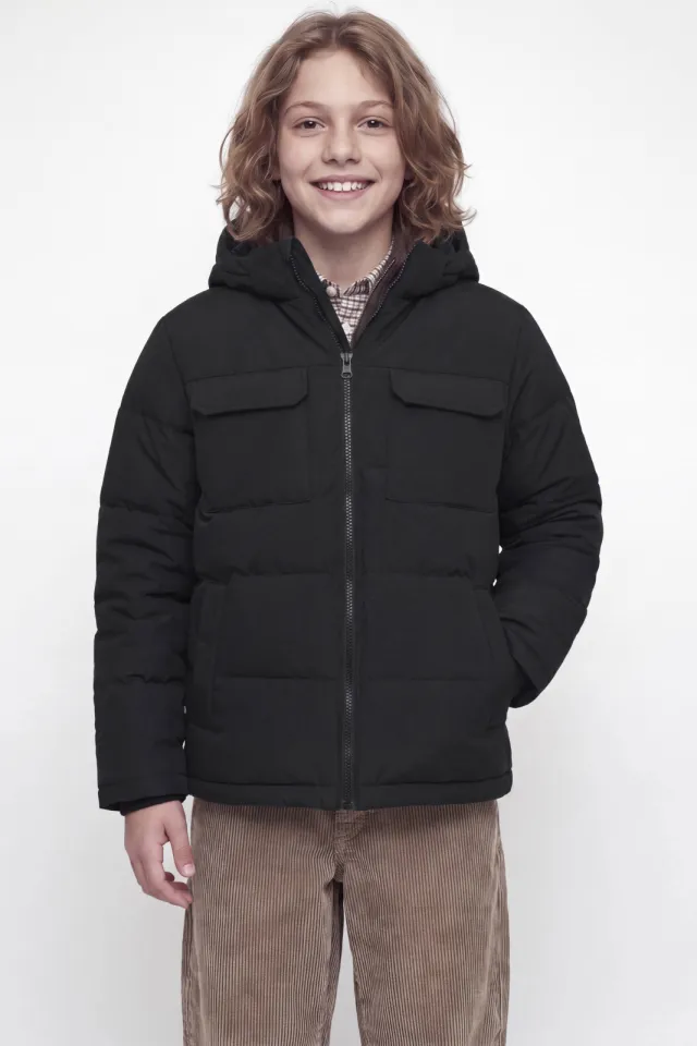 Jack & Jones gewatteerde winterjas met capuchon zwart