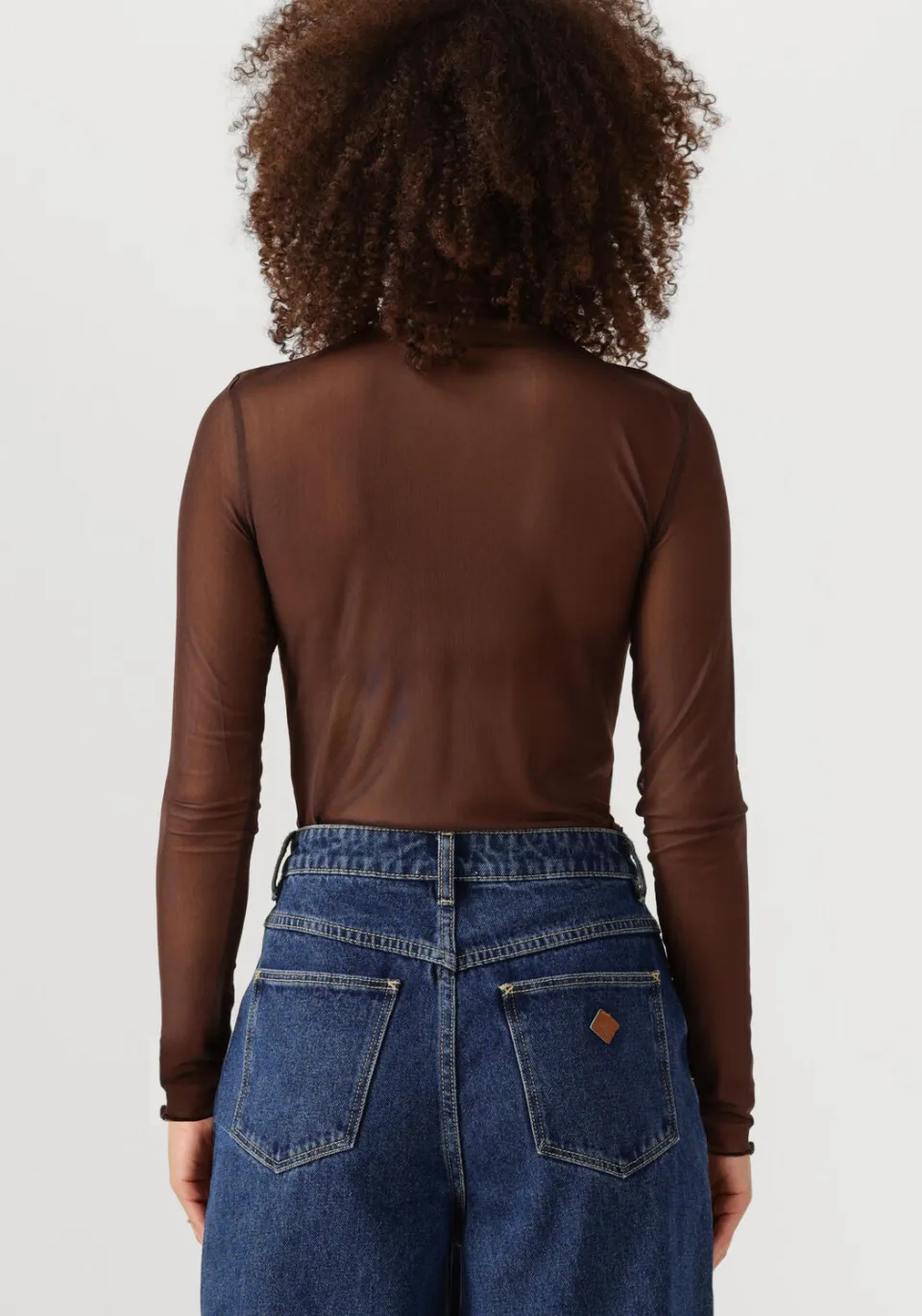 Object Objnela LS O-neck mesh top bruin, foto 4
