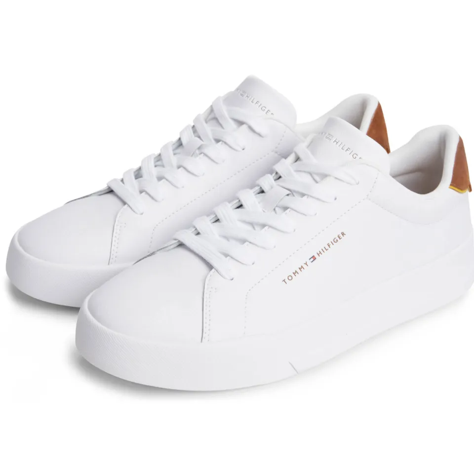 Tommy Hilfiger leren sneaker laag met meerkleurige print wit/cognac, foto 3