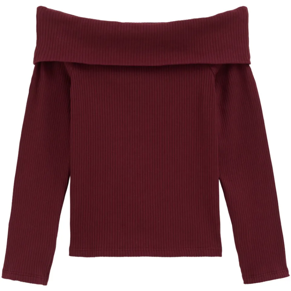 WE Fashion off shoulder gebreide top donkerrood, foto 4