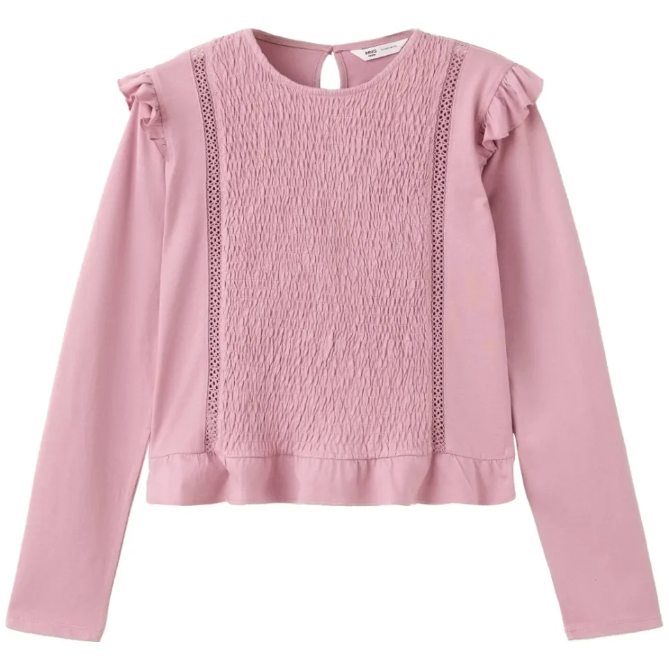 Mango longsleeve met ruches en smockwerk roze, foto 2