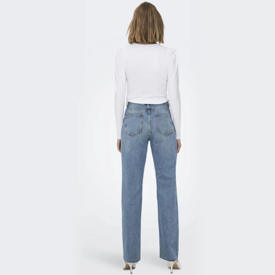 Only high waist straight leg jeans ONLRILEY light blue denim, foto 3