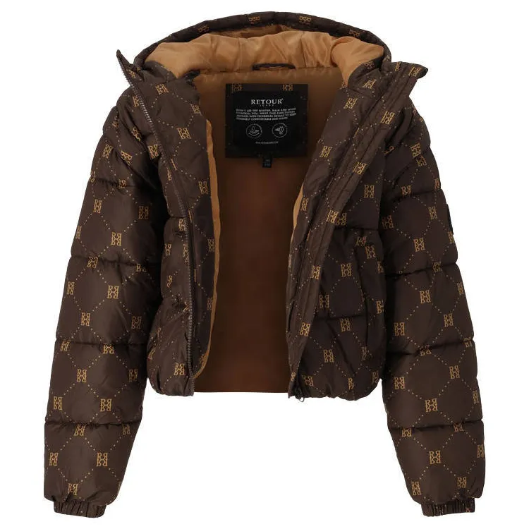 Retour Jeans Deb gewatteerde puffer winterjas met print donkerbruin, foto 4
