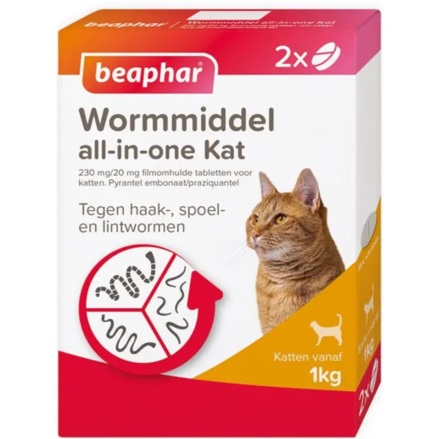 Beaphar All-in-one Ontworming Tabletten Kat Vanaf 1 kg 2 tabletten
