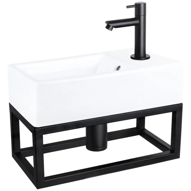 Fonteinset Differnz Force Keramiek en Handoekrek 40x22x11.5 cm Wit Met Rechte Kraan Mat Zwart