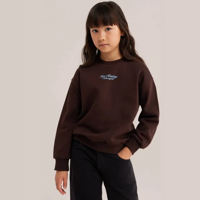 WE Fashion junior sweater met backprint - donkerbruin/lichtblauw