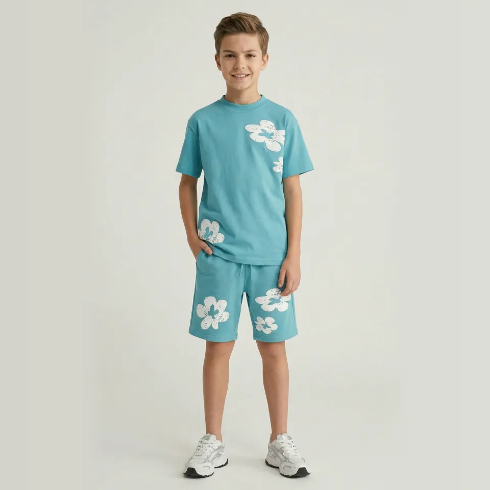 Cars Florian gebloemde sweatshort lichtblauw