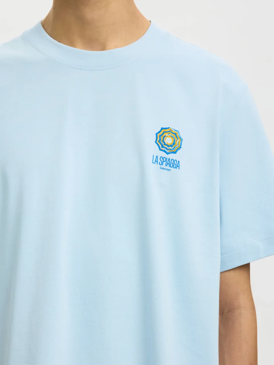 Selected regular T-shirt met backprint lichtblauw skyway, foto 5