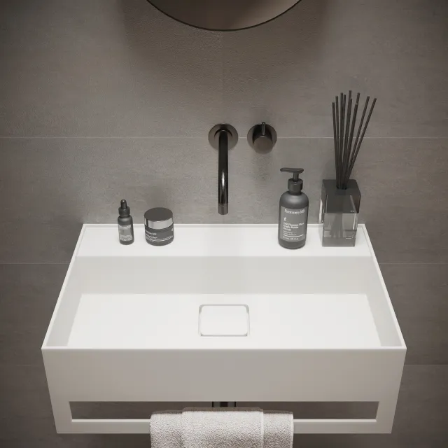 Ideavit Fontein Ideavit Solidbliss 60x40x20 cm Solid Surface Handdoek Ophang Mogelijkheid Mat Wit
