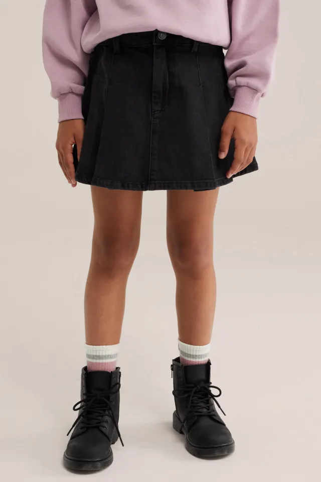 WE Fashion Blue Ridge denim plooirok zwart, foto 4