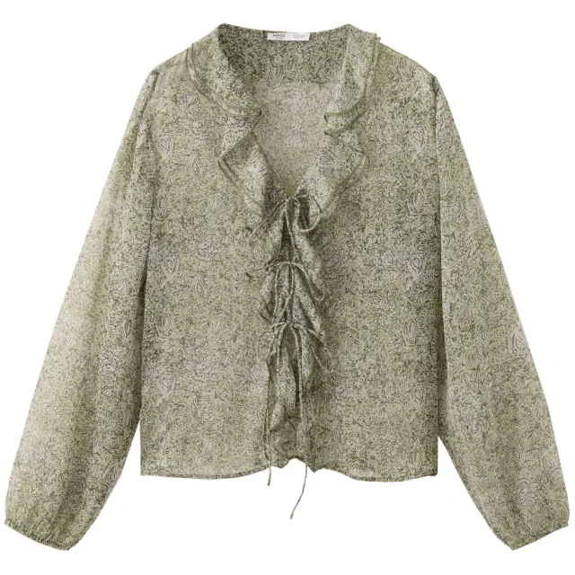 Mango Teen gebloemde blouse met ruches groen, foto 2