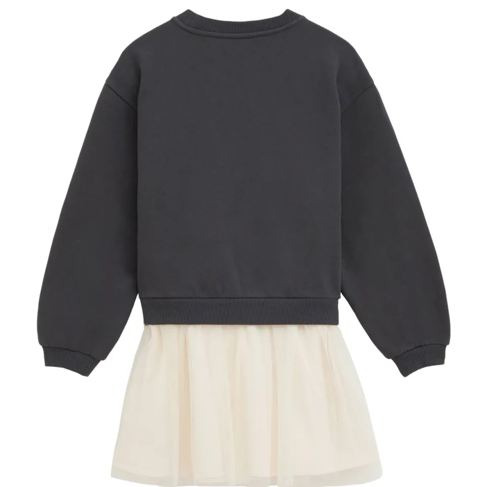 WE Fashion midi sweatjurk met tule donkergrijs wit, foto 3