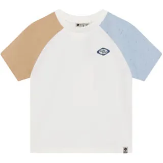 Daily7 t-shirt wit met lichtblauw en zand Wit/lichtblauw/zand