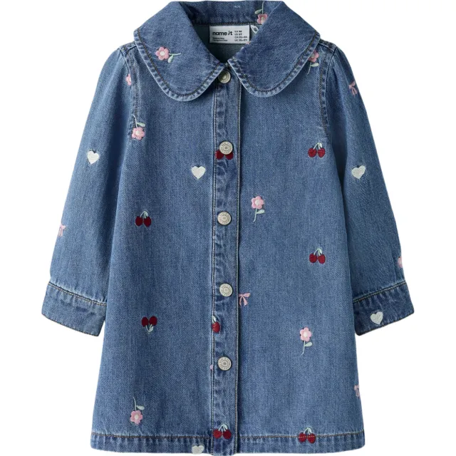 NAME IT gebloemde spijkerjurk middelblauw Medium blue denim