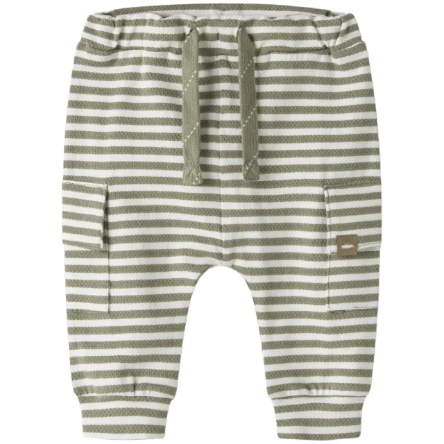 NAME IT BABY gestreepte cargobroek groen/wit
