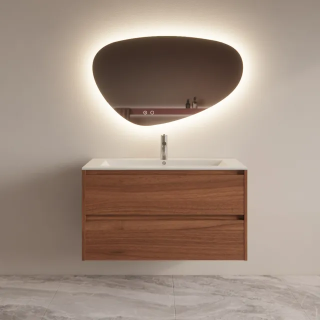 Boss & Wessing Badmeubelset BWS Riga Met Asia Wastafel Wit 100 cm Walnoot Bruin