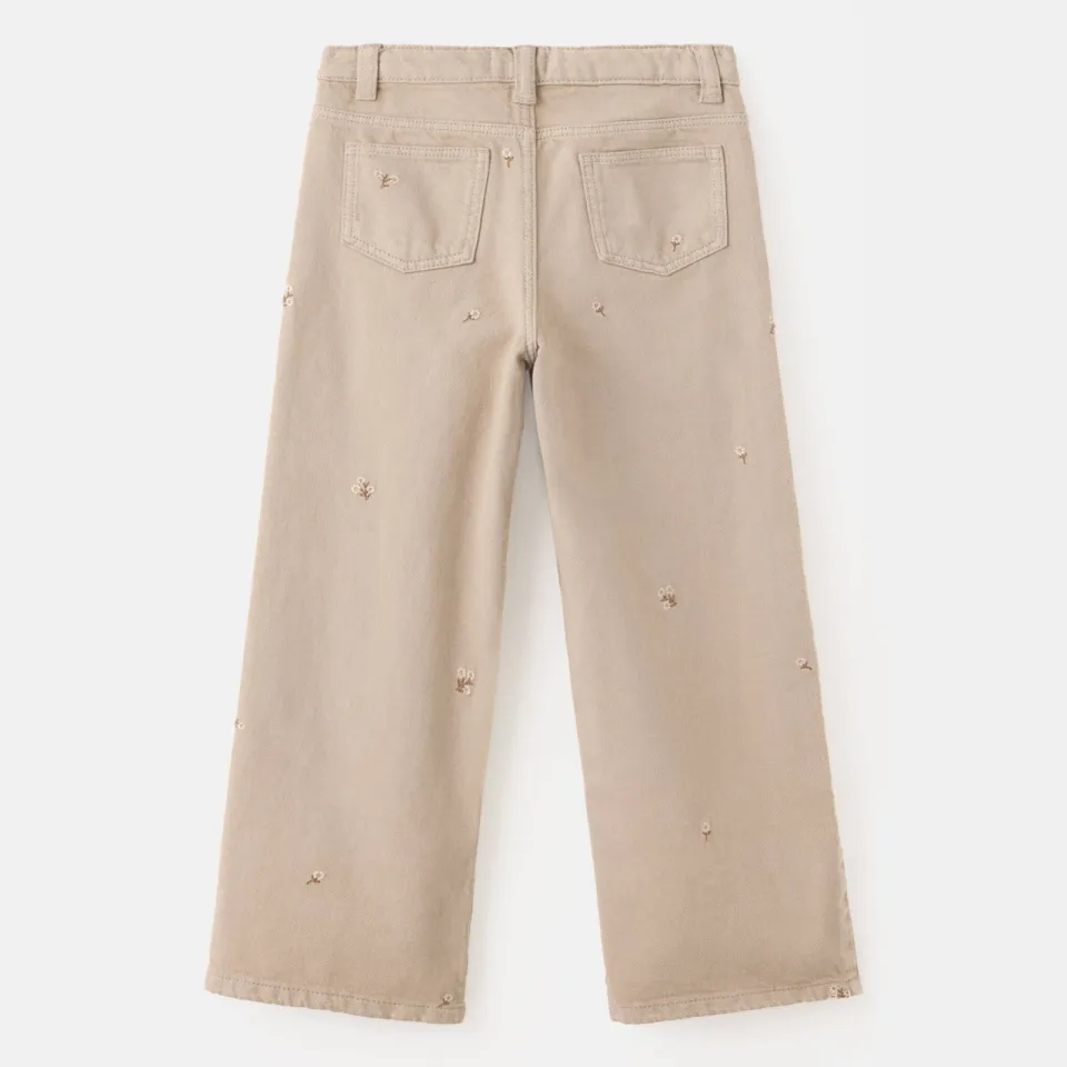 Mango Kids regular fit wide leg jeans met borduursels - lichtbeige, foto 3