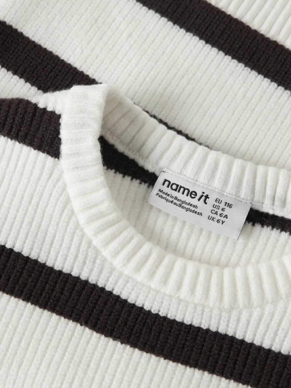 NAME IT MINI rechtvallende gebreide gestreepte trui - wit Meisjes Viscose Ronde hals, foto 4
