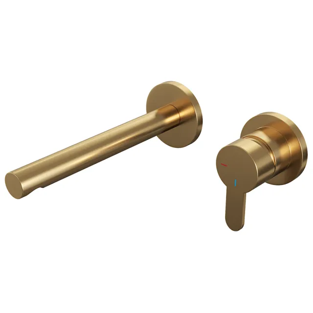 Brauer Inbouw Wastafelmengkraan Brauer Gold Edition Coldstart Rechte Uitloop Korte Platte Hendel Rechts Geborsteld Goud PVD Met Rozetten