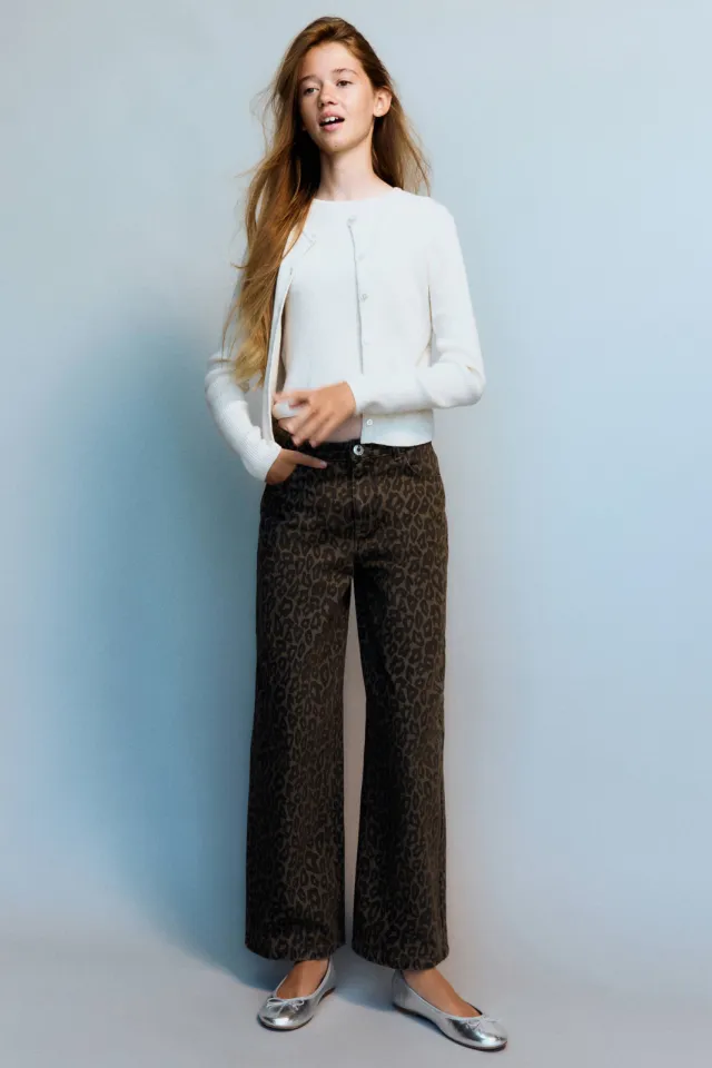 Mango Kids wide leg jeans met panterprint - bruin