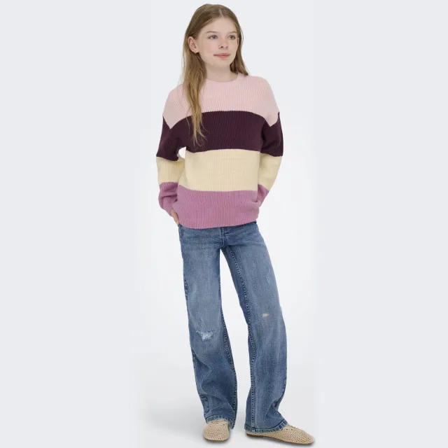 Only KIDS ONLY GIRL trui gebreid donkerrood/roze/ecru