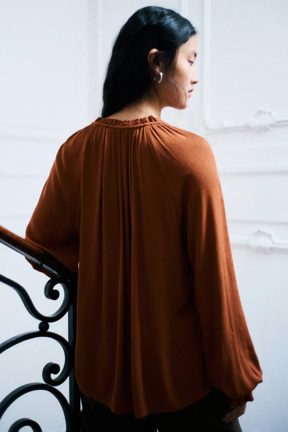 Mango semi-transparante blousetop met ruches bruin, foto 5